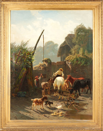 Peter Moran (American, 1841-1914) Farmyard 48 x 36 in. framed 56 1/4 x 44 /14 x 2 3/4 in. image 4