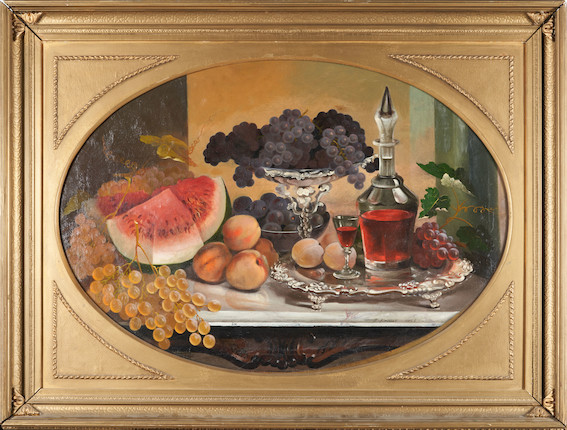 Francis Sinnett (American, 19th Century) Still Life with Fruit 24 x 34 in. framed 30 3/4 x 40 1/2 x 2 1/2 in. image 2