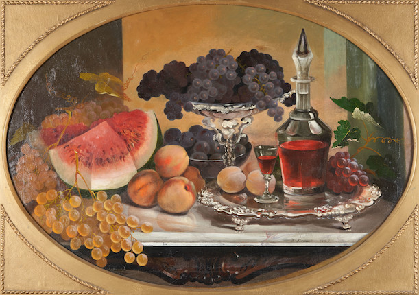 Francis Sinnett (American, 19th Century) Still Life with Fruit 24 x 34 in. framed 30 3/4 x 40 1/2 x 2 1/2 in. image 1