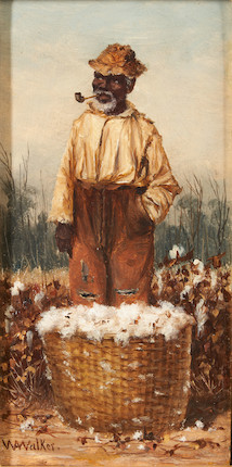 William Aiken Walker (American, 1838-1921) Man with a Basket of Cotton 8 1/4 x 4 1/8 in. framed 14 x 10 1/4 x 2 in. image 1