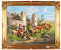Thumbnail of John Edmund Califano (Italian/American, 1862-1946) A Break from Shepherding 24 x 30 in. framed 29 x 35 1/4 x 1 3/4 in. image 2