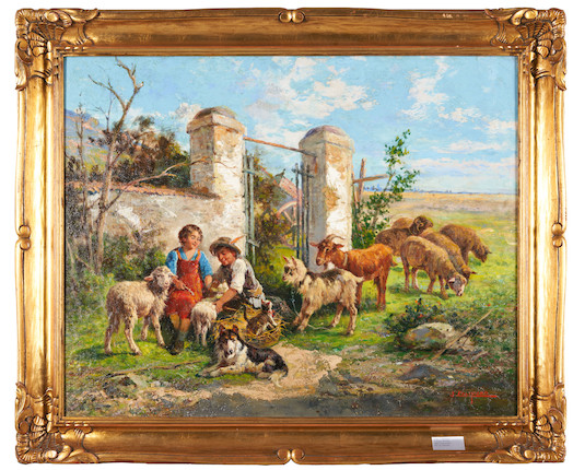 John Edmund Califano (Italian/American, 1862-1946) A Break from Shepherding 24 x 30 in. framed 29 x 35 1/4 x 1 3/4 in. image 2
