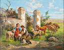 Thumbnail of John Edmund Califano (Italian/American, 1862-1946) A Break from Shepherding 24 x 30 in. framed 29 x 35 1/4 x 1 3/4 in. image 1