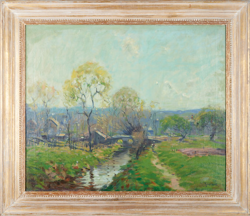 Arthur Clifton Goodwin (American, 1866-1929) Landscape with Stream 25 x 30 1/4 in. framed 31 1/2 x 36 1/4 x 1 3/4 in. image 4
