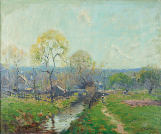 Arthur Clifton Goodwin (American, 1866-1929) Landscape with Stream 25 x 30 1/4 in. framed 31 1/2 x 36 1/4 x 1 3/4 in. image 1