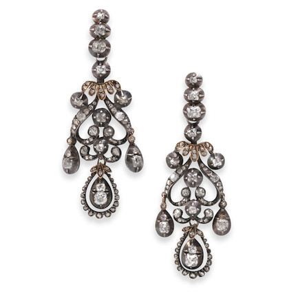 A PAIR OF ANTIQUE SILVER AND DIAMOND GIRANDOLE EARRINGS image 1