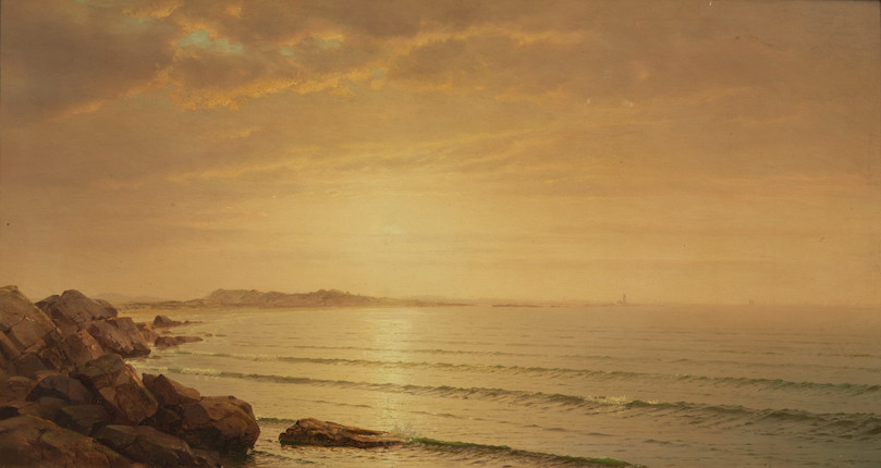 William Trost Richards (American, 1833-1905) Sunrise Seascape 14 x 26 in. framed (under glass) 25 1/2 x 37 1/2 x 3 3/4 in. image 1