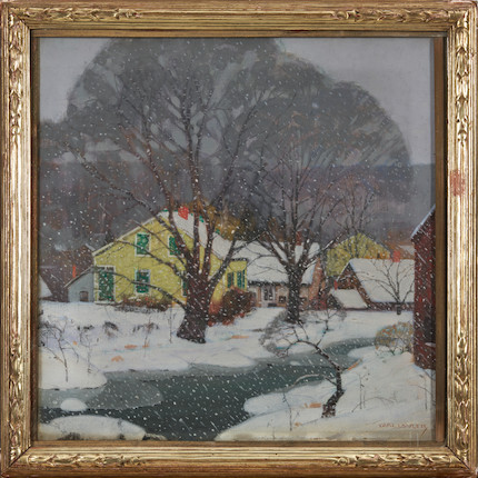 Carl Lawless (American, 1894-1934) Winter in New England 18 x 18 in.  in a period frame (glazed) 21 1/4 x 21 1/4 x 2 in. image 1