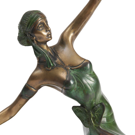 Art Deco Dancer Bronze Sculpture late 20th century, incised signature F. De Pictro. ht. 15 1/2, base, wd. 18, dp. 6 1/2 in. image 3