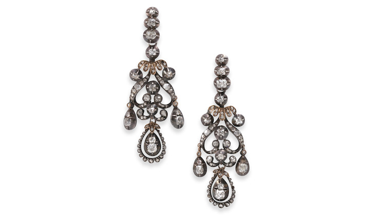 A PAIR OF ANTIQUE SILVER AND DIAMOND GIRANDOLE EARRINGS image 2