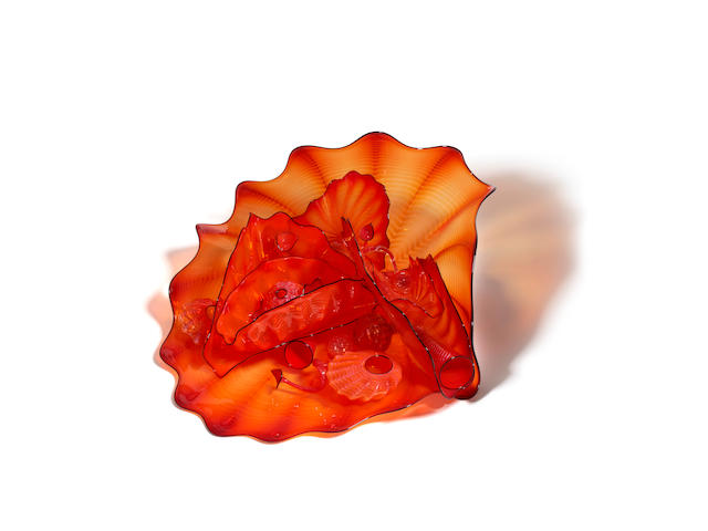 DALE CHIHULY (BORN 1941) Torrid Red Sixteen-Piece Persian Set with Sable Lip Wraps2001blown glass, one element etched 'Chihuly 01'height 15in (38.1cm); width 31in (78.8cm); depth 35in (88.9cm)