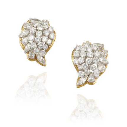 A PAIR OF 18K GOLD, PLATINUM AND DIAMOND EARCLIPS image 1