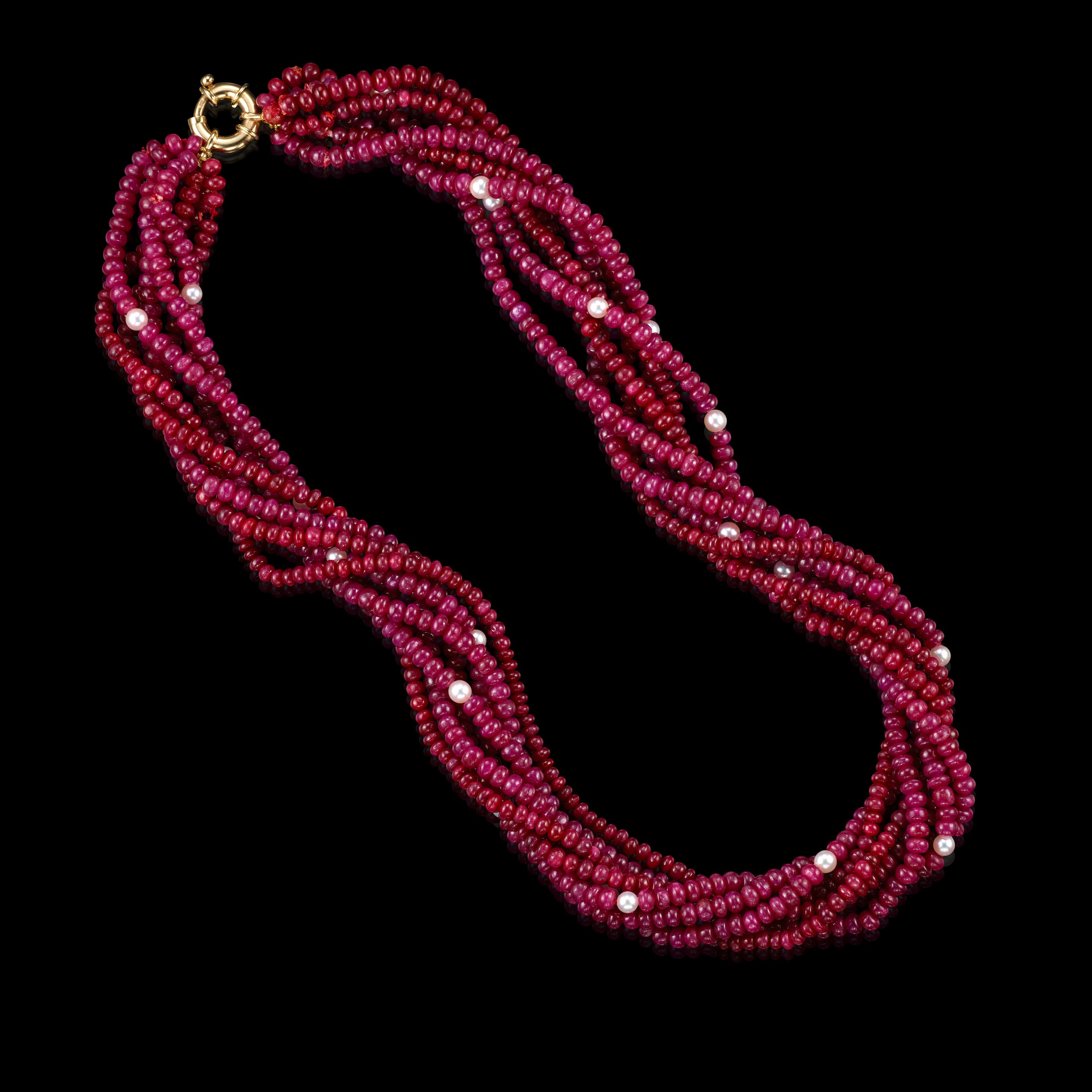 Ruby and Pearl Bead Necklace