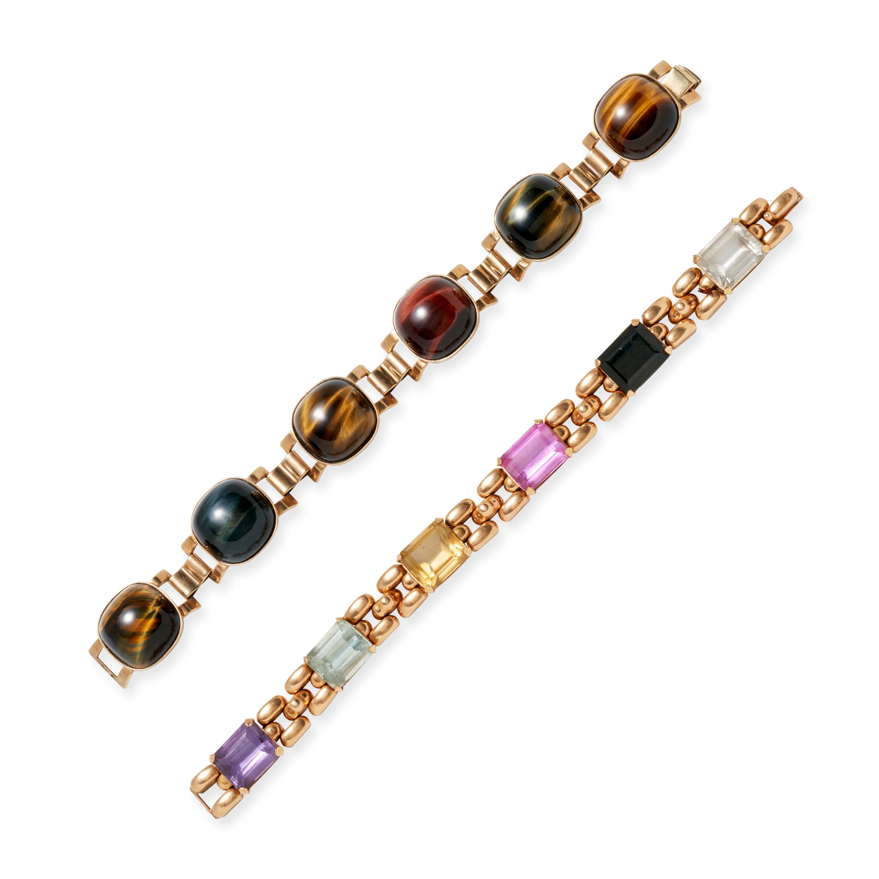 TWO GOLD GEM-SET BRACELETS
