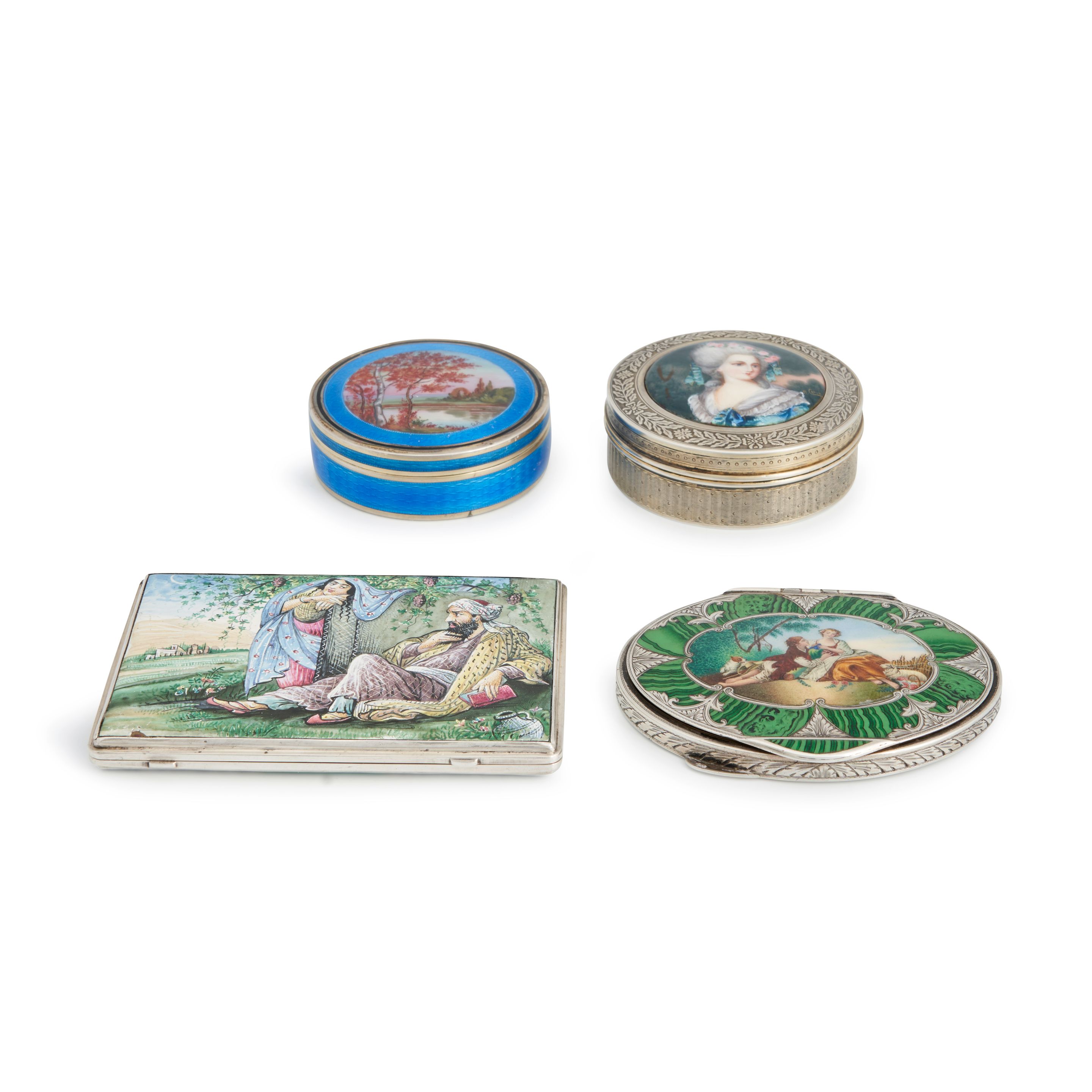 Four Enameled Silver Boxes,