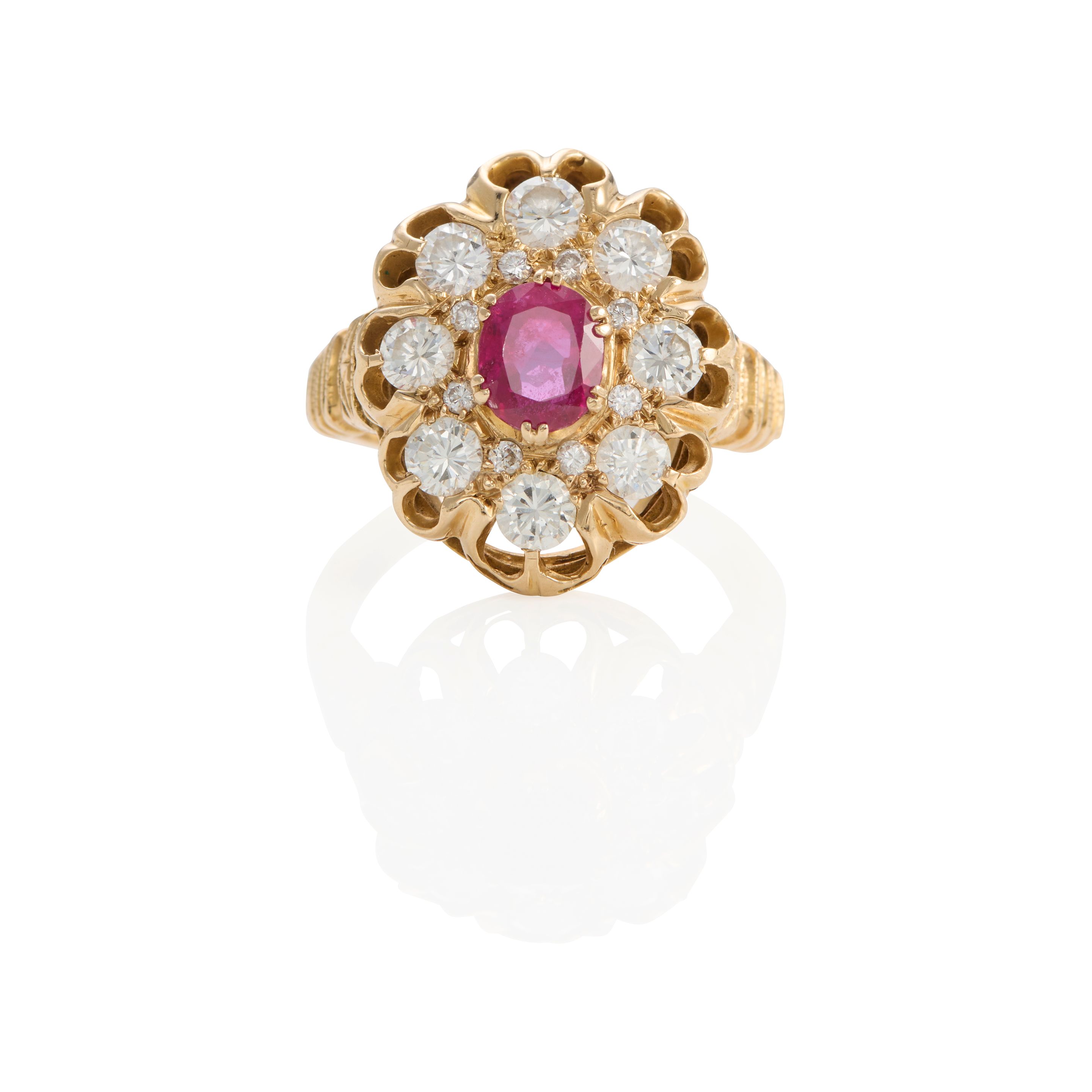 14K GOLD, RUBY AND DIAMOND RING