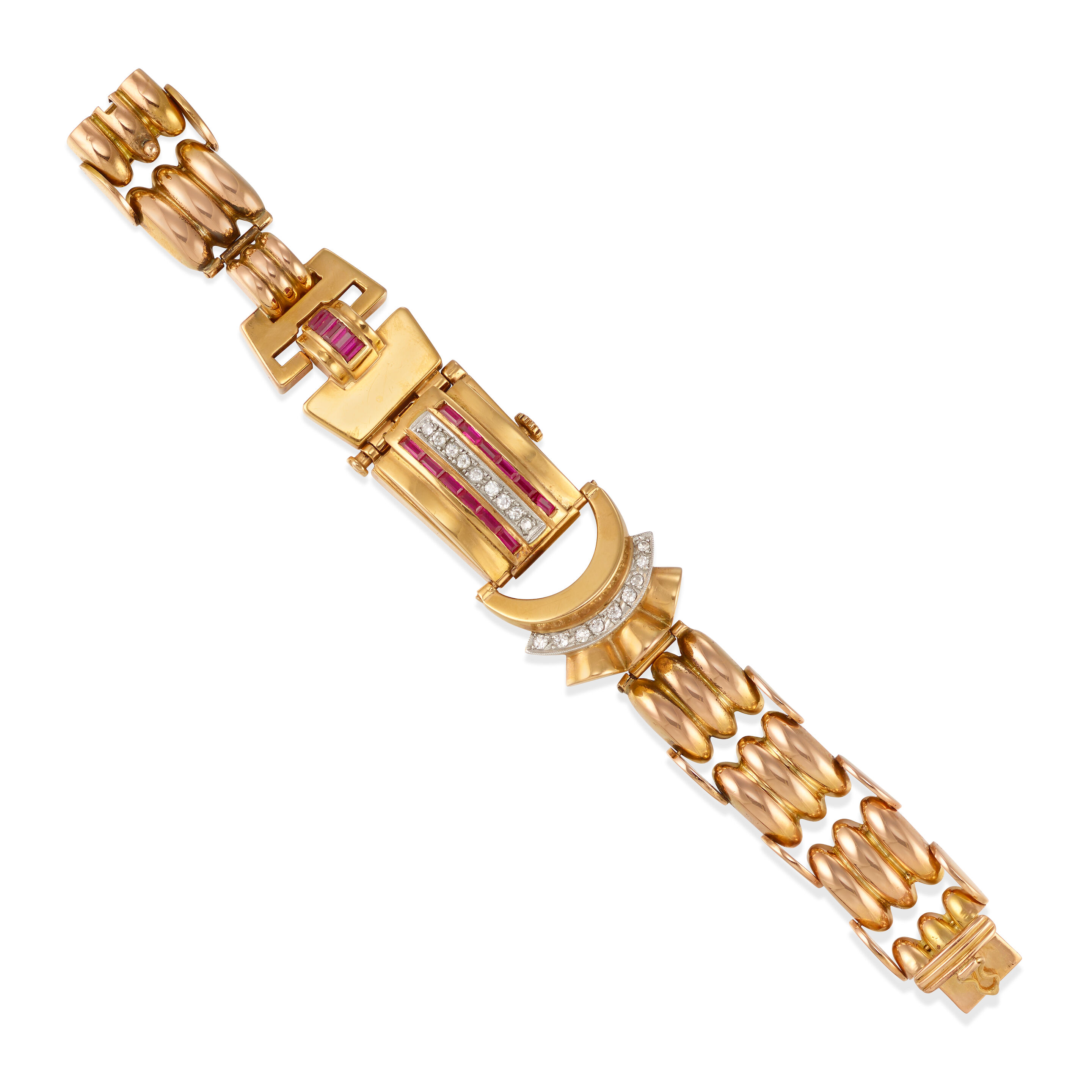 MARVIN: AN 18K PINK GOLD, PLATINUM, SYNTHETIC RUBY AND DIAMOND S