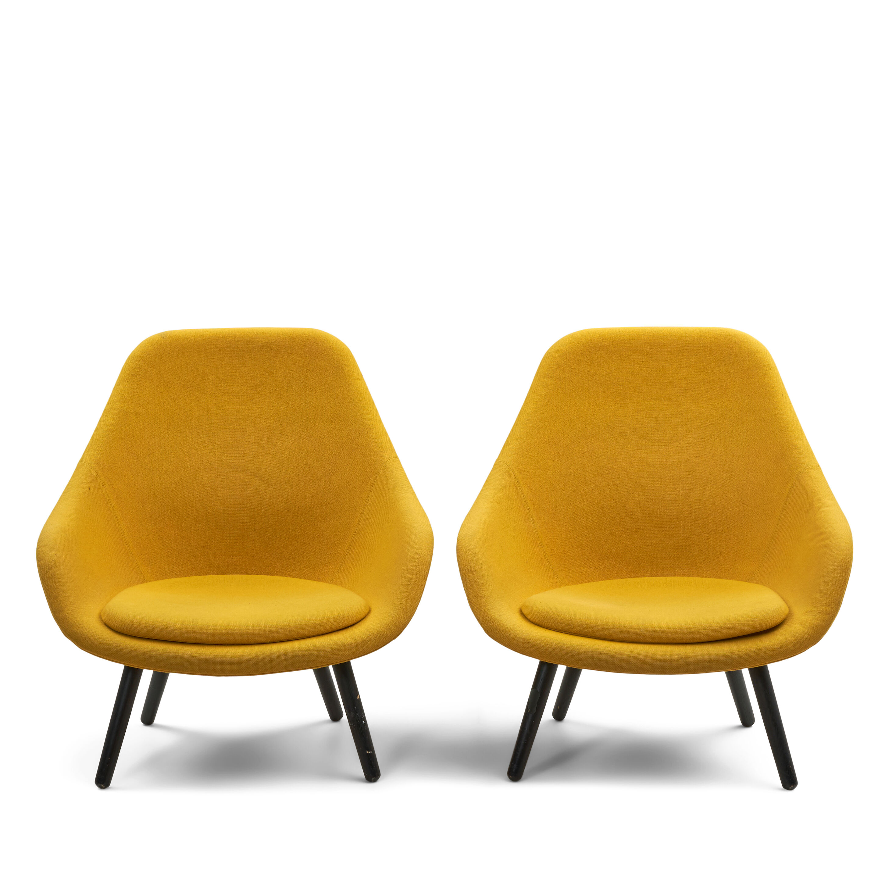 For Hay Pair Of Aal 82 Soft Chairs, Horsens, Denmark, designed 2010, wool upholstery, black-lacquered oak, polyurethane foam, unmarked, ht. 38 1/2, seat ht. 15 1/2, dp. 23 1/2, wd. 35 in.
