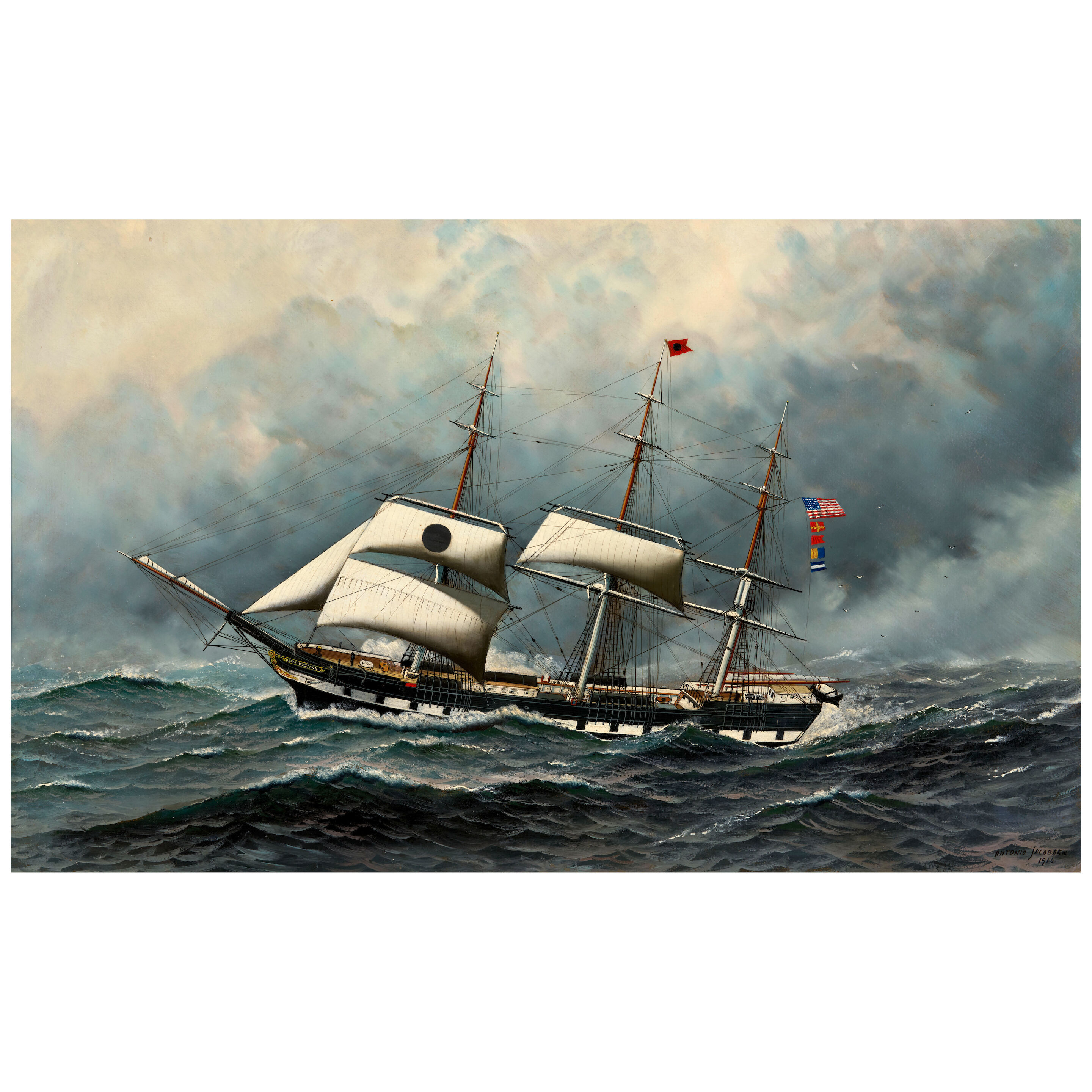 The U.S. Black Ball Line Ship 'Great Western' 22 x 35 3/4 in. (55.9 x 90.8 cm.)