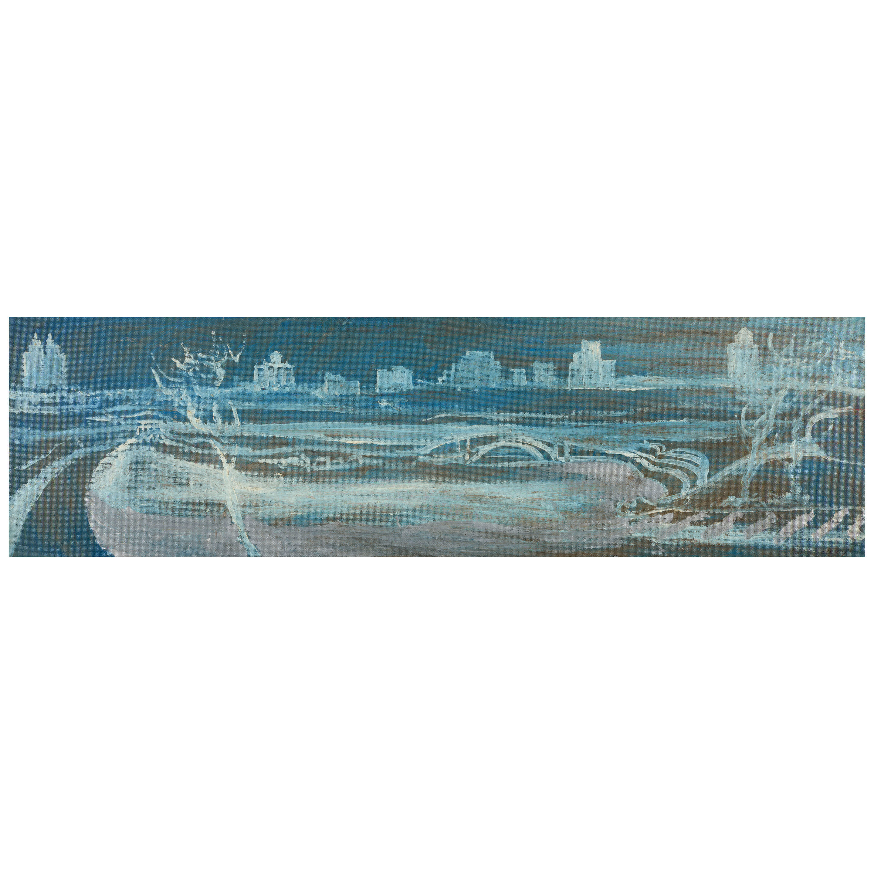 Bridge in Winter, Central Park 11 1/2 x 40 1/2 in. (29.2 x 102.8 cm.)