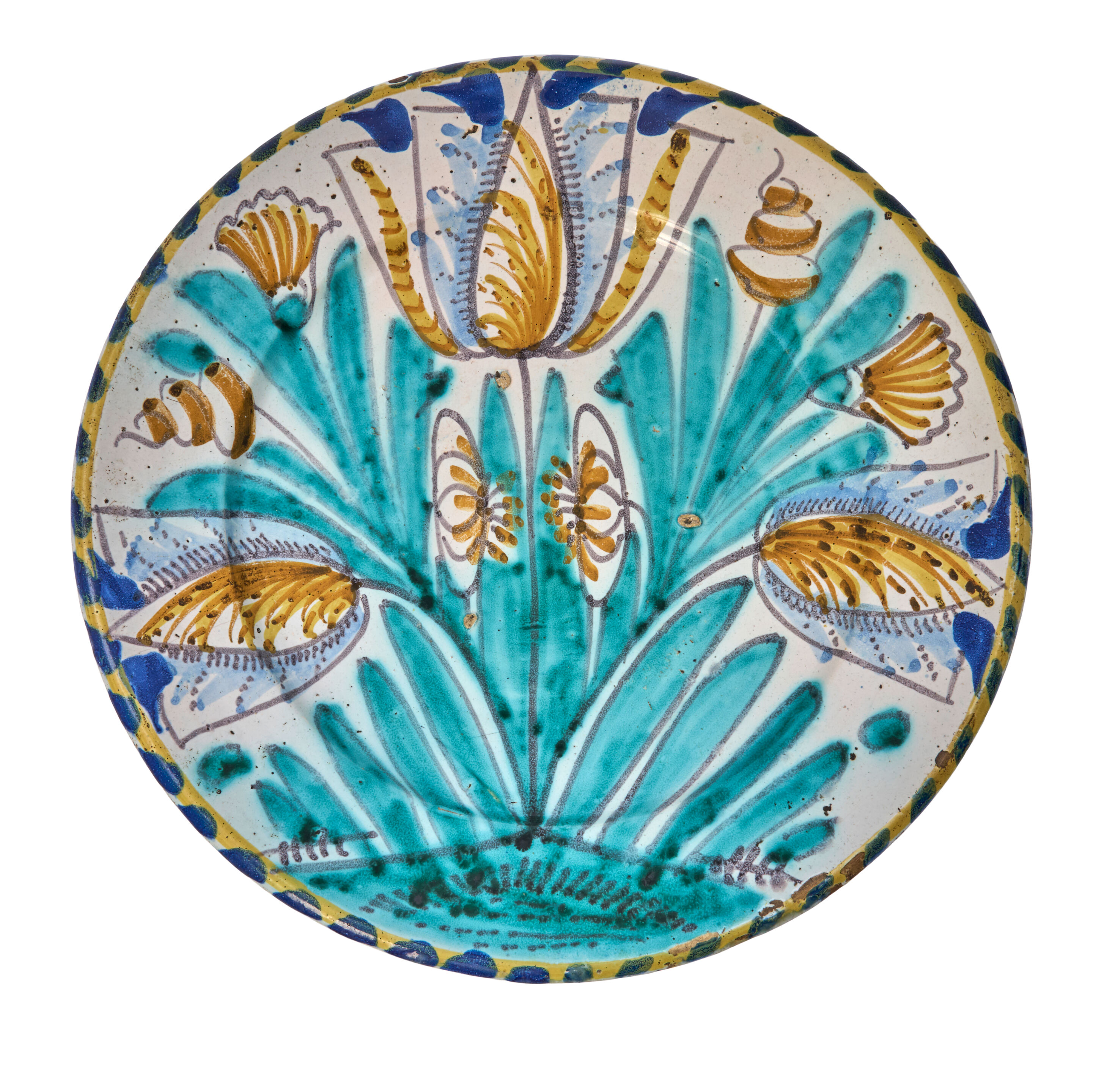 English Delftware Blue Dash Tulip Charger, early 18th century,