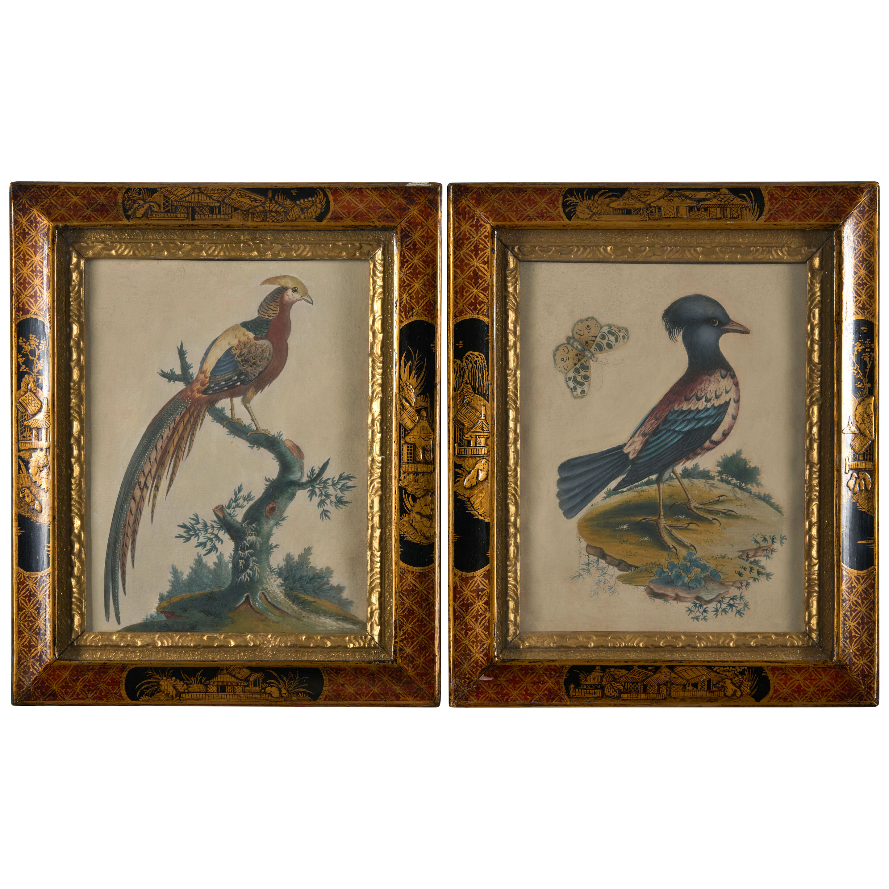 Circle of Samuel Dixon (Irish, fl. 1749-1769) A Pair of Basso-Relievo Bird Paintings