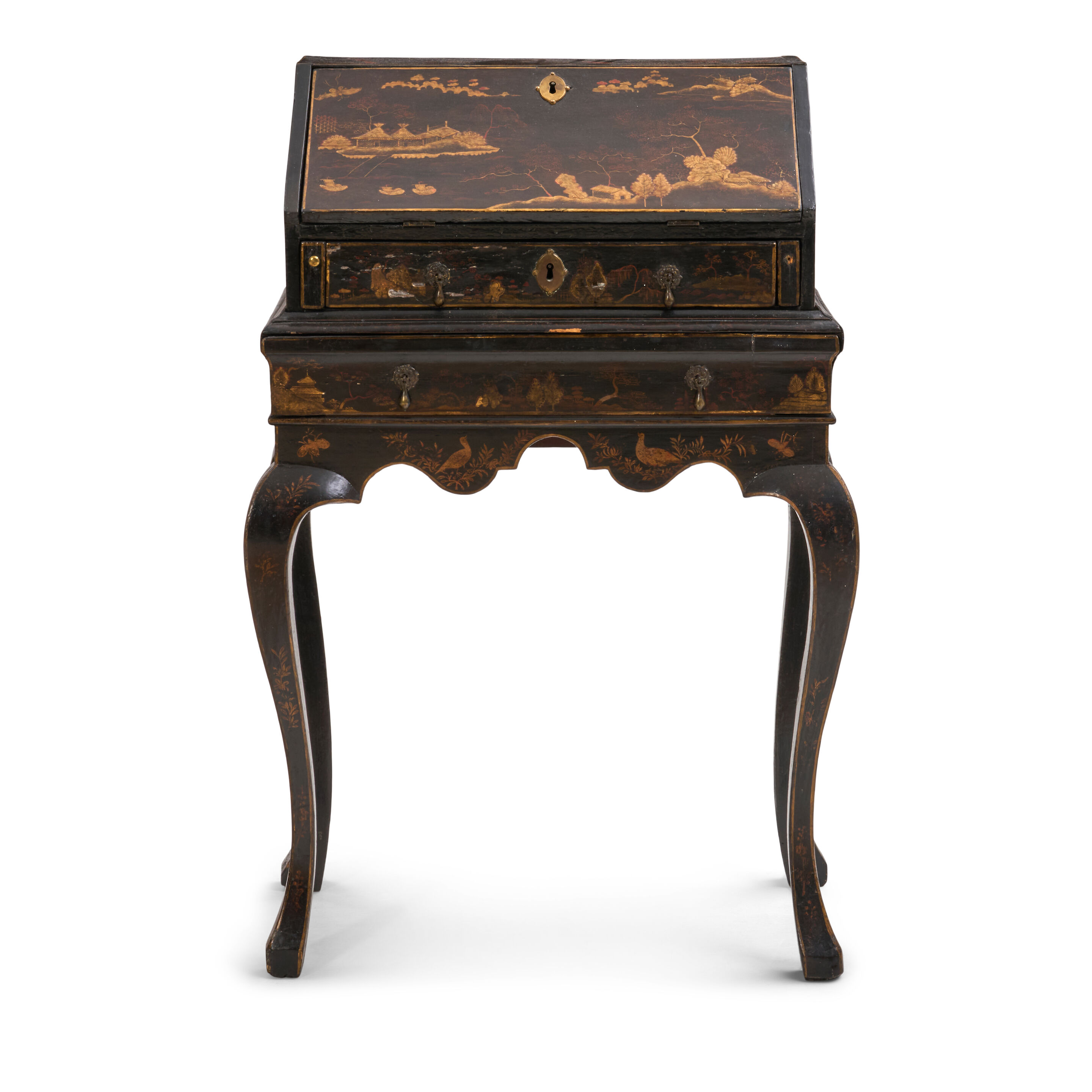 Queen Anne Period Black Japanned Desk on Stand, England, 18th century,