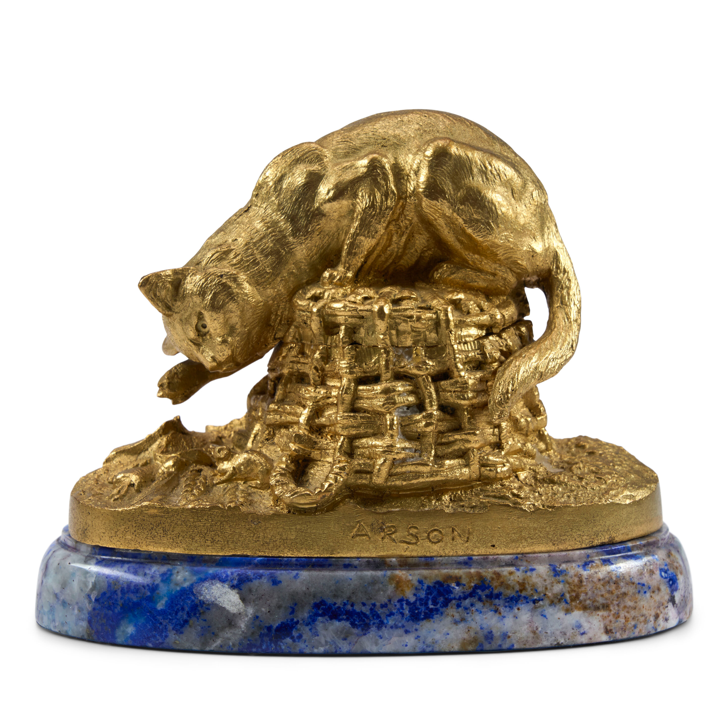 A Bronze Doré Inkwell of a Cat 19th century