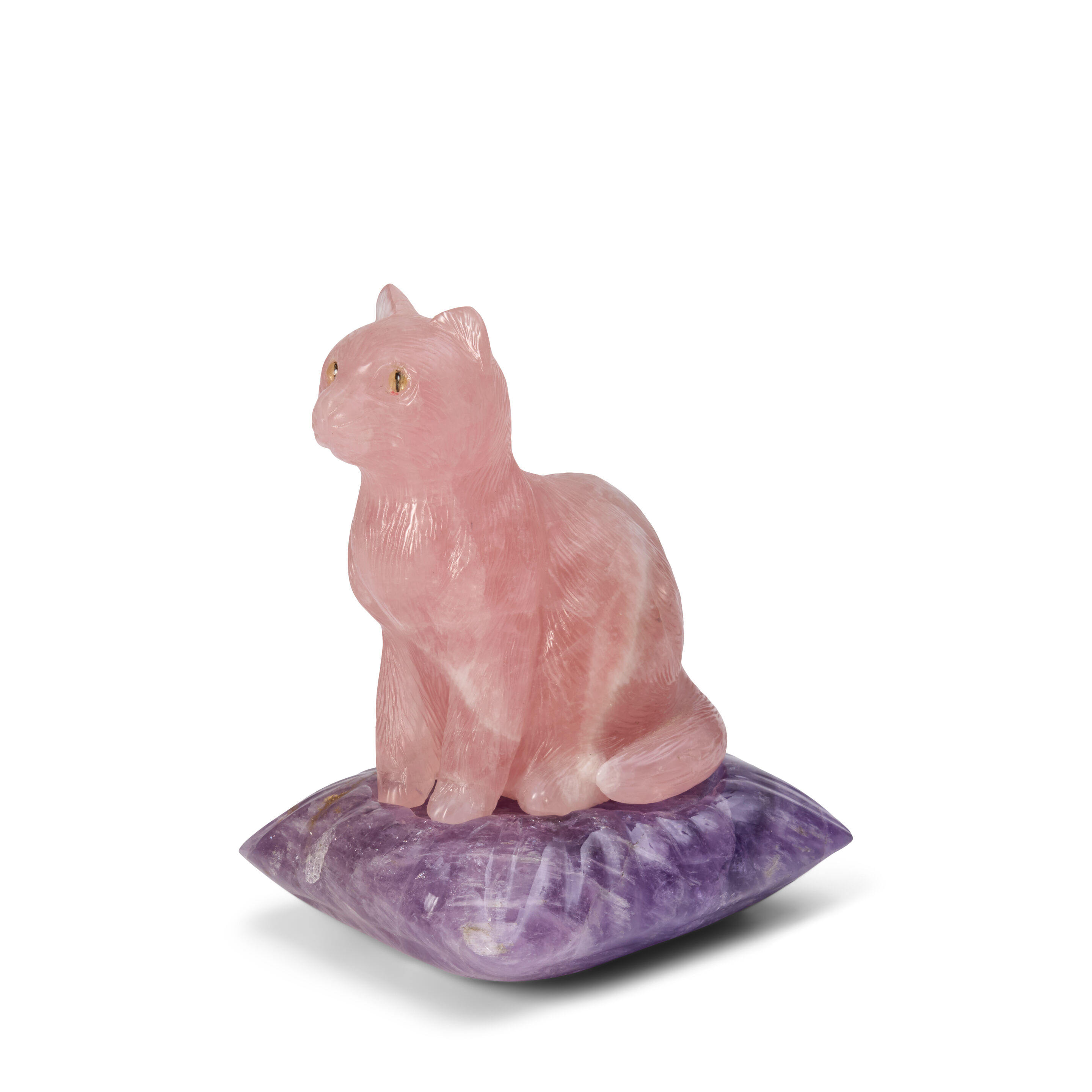 A Rose Quartz Carving of a Cat 20th century