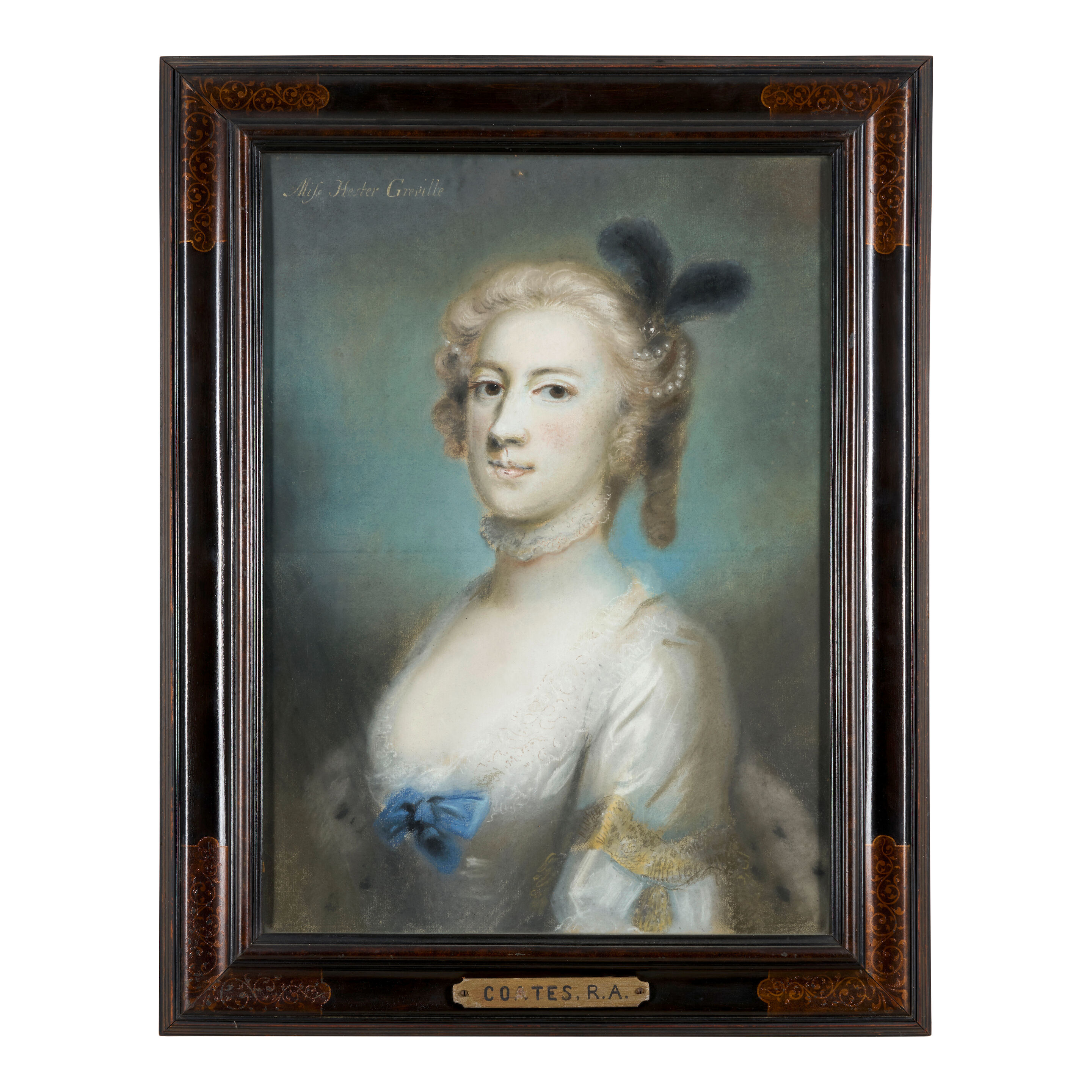 Arthur Pond (London circa 1705-1758) Portrait of Miss Hester Greville, in a White Dress with a Blue Ribbon