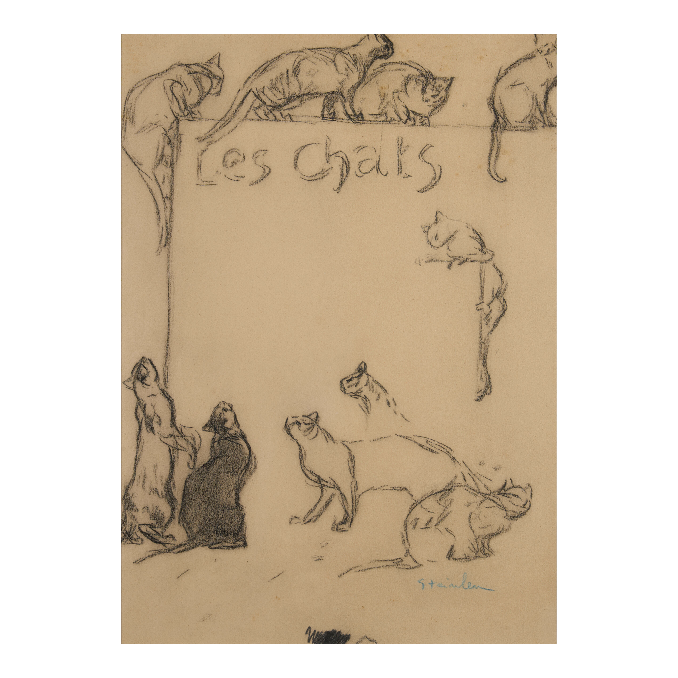 Importante étude de Chats 14 7/8 x 11 1/8 in. (37.7 x 28/2 cm.) framed 19 3/8 x 15 1/4 in. (49.21 x 38.74 cm.)