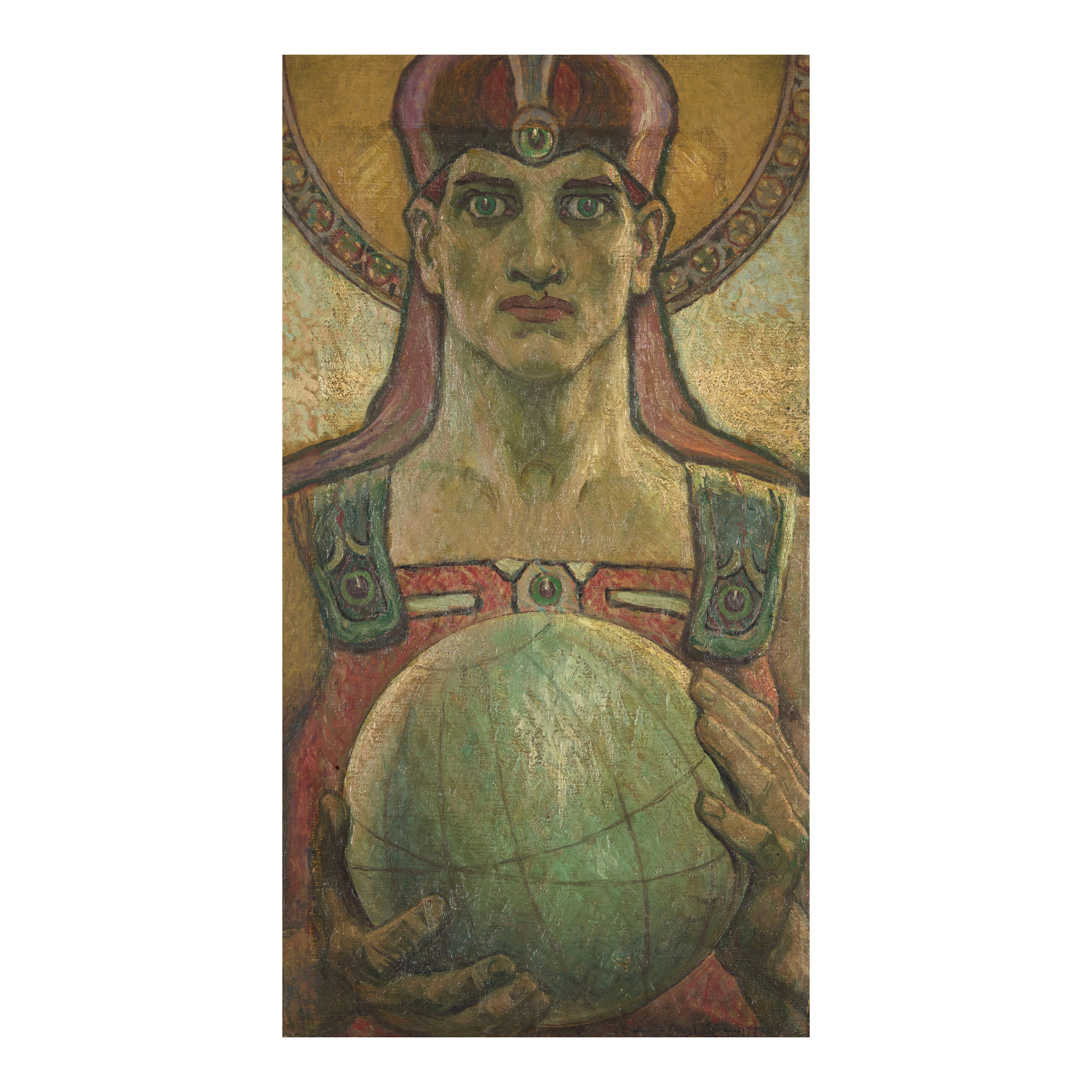 Untitled (Man Holding a Globe) 18 x 10 in. (45.8 x 25.5 cm.)