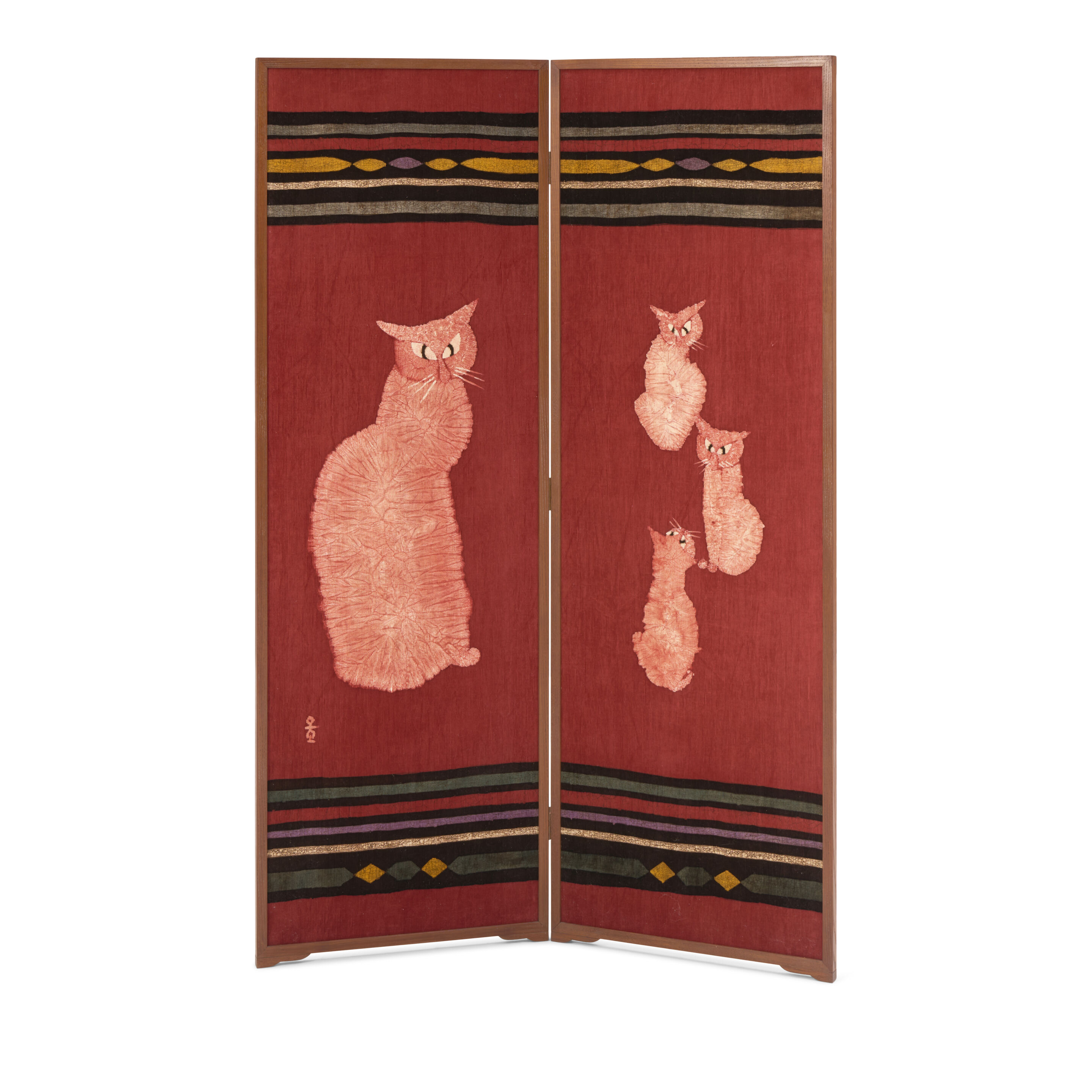A Two-panel Screen Depicting Cats Japan, Showa Period, 20th century