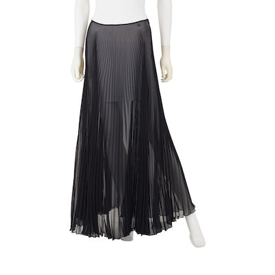 CHANEL: A GROUP OF TWO BLACK CHIFFON PLEATED SKIRTS Cruise 2002