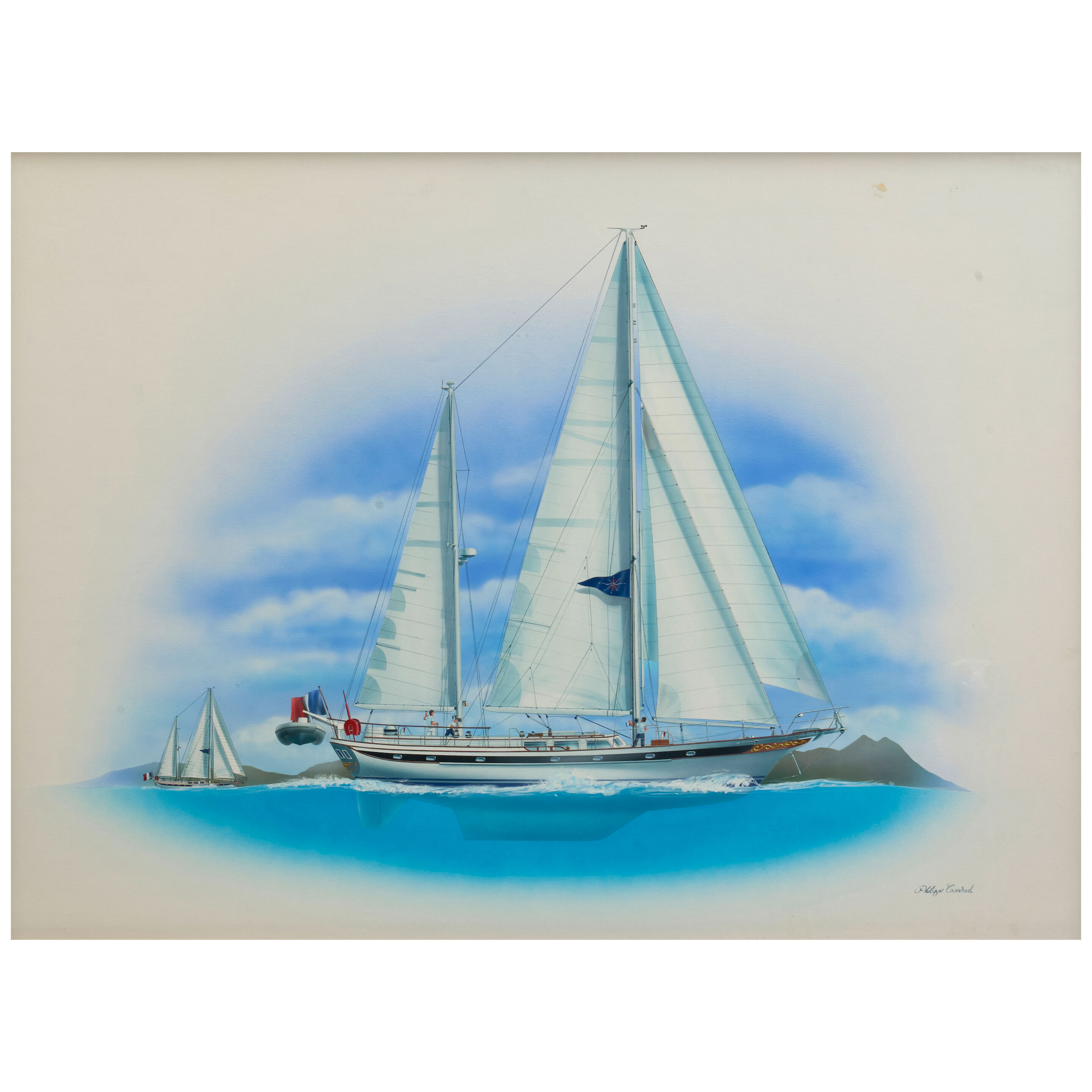 French Ketch Yacht 29 x 39 in. (74 x 99 cm.)