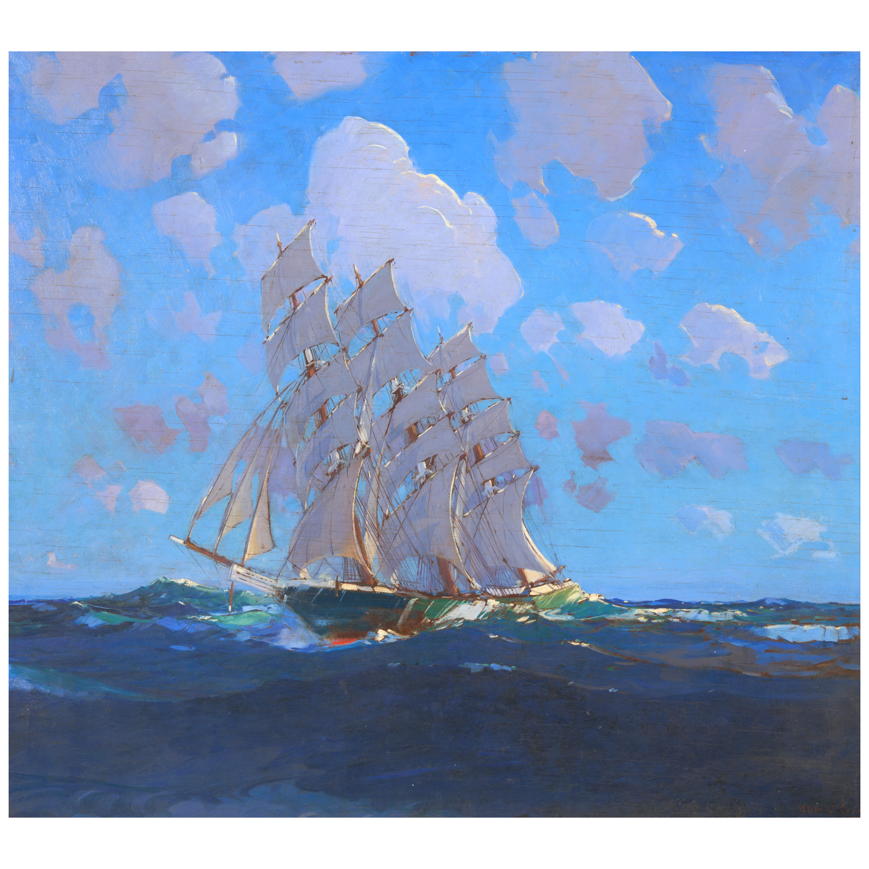 Ship Sailing the Pacific 26 x 29 1/8 in. (66.2 x 74.1 cm.)