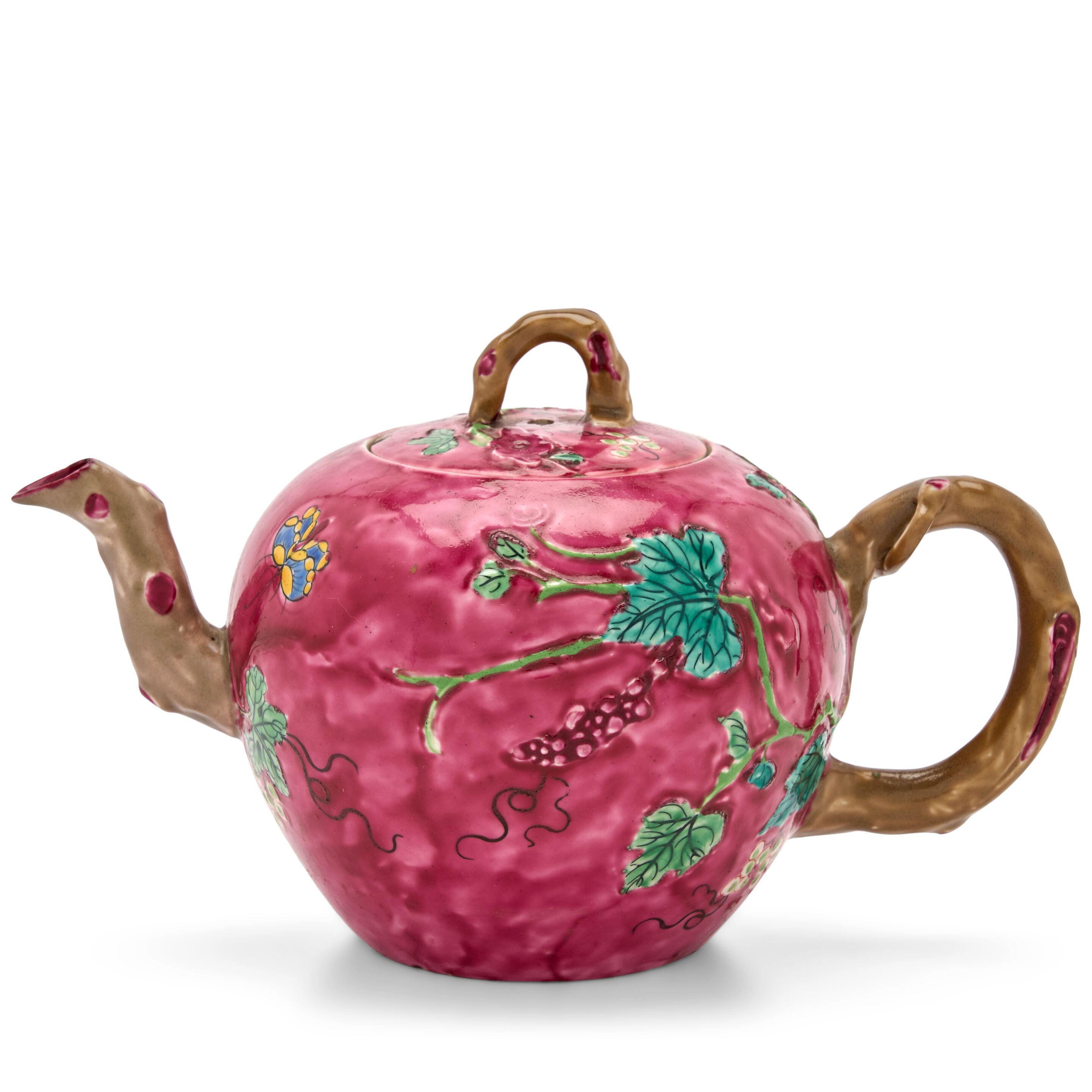 A Staffordshire Salt-glazed Stoneware 'Squirrel and Vine' Teapot and Cover, Circa 1745-50