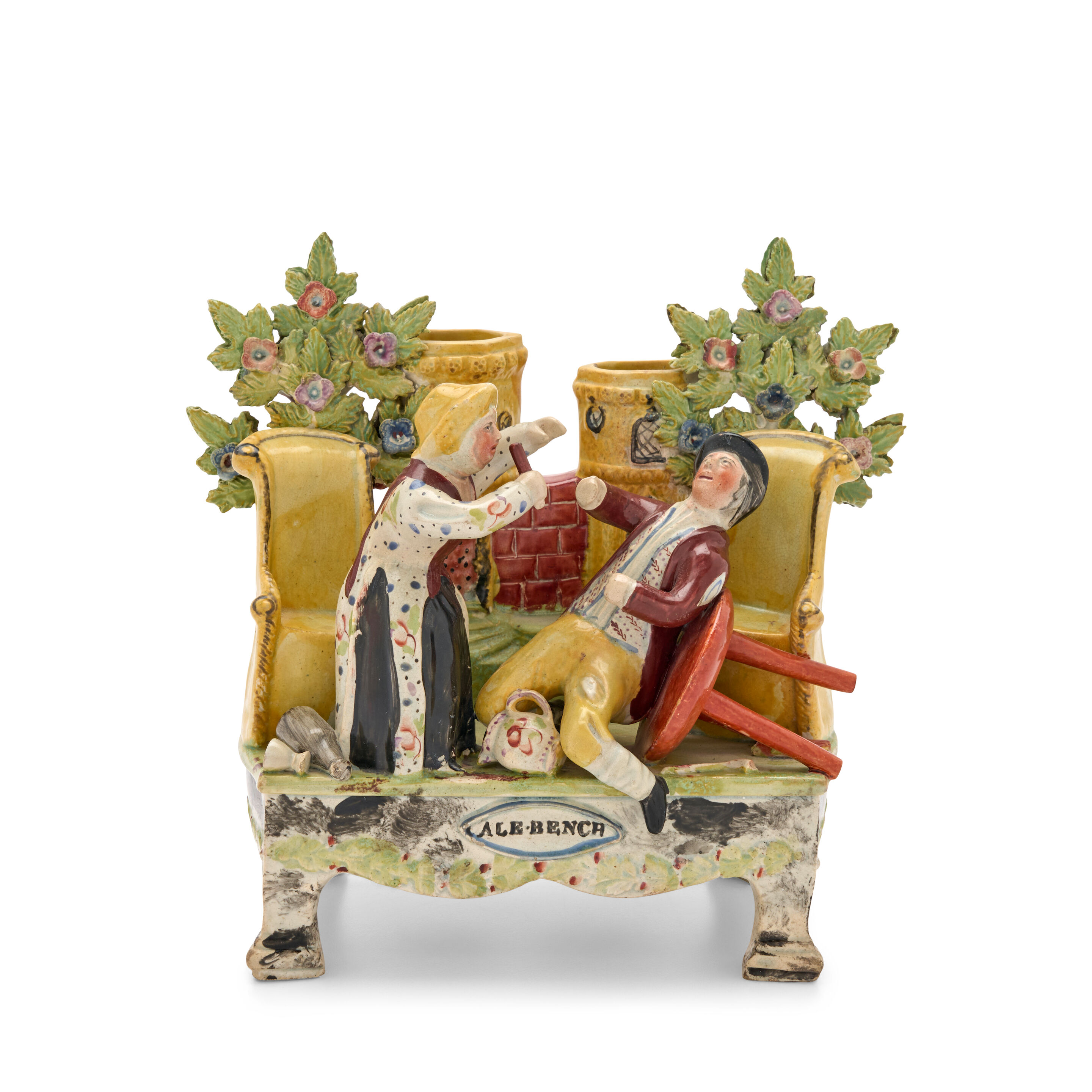 A Staffordshire Pearlware 'Ale Bench' Table Base Group, circa 1830