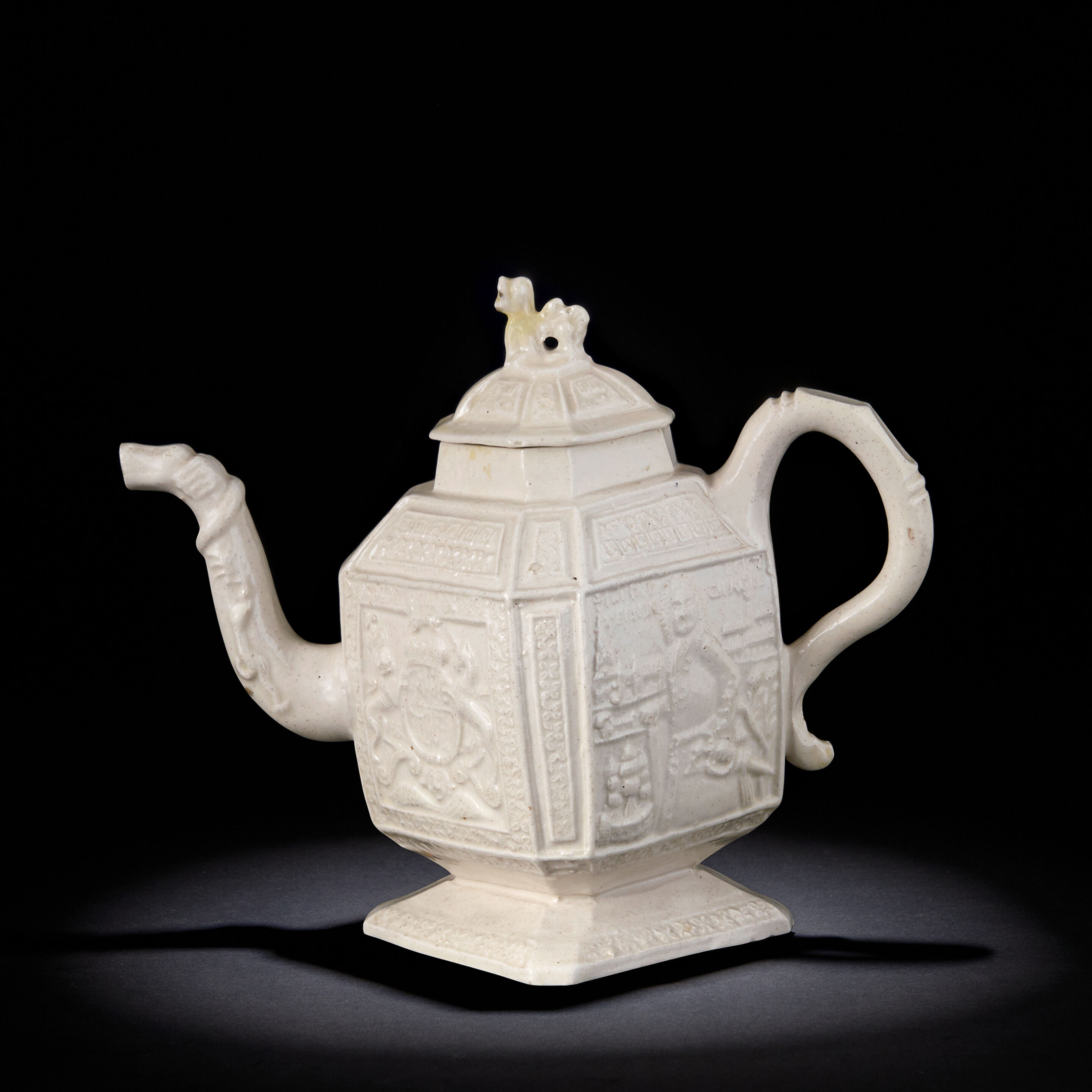 Portobello: A Staffordshire White Salt-glazed Stoneware Teapot and Cover, Circa 1740-45