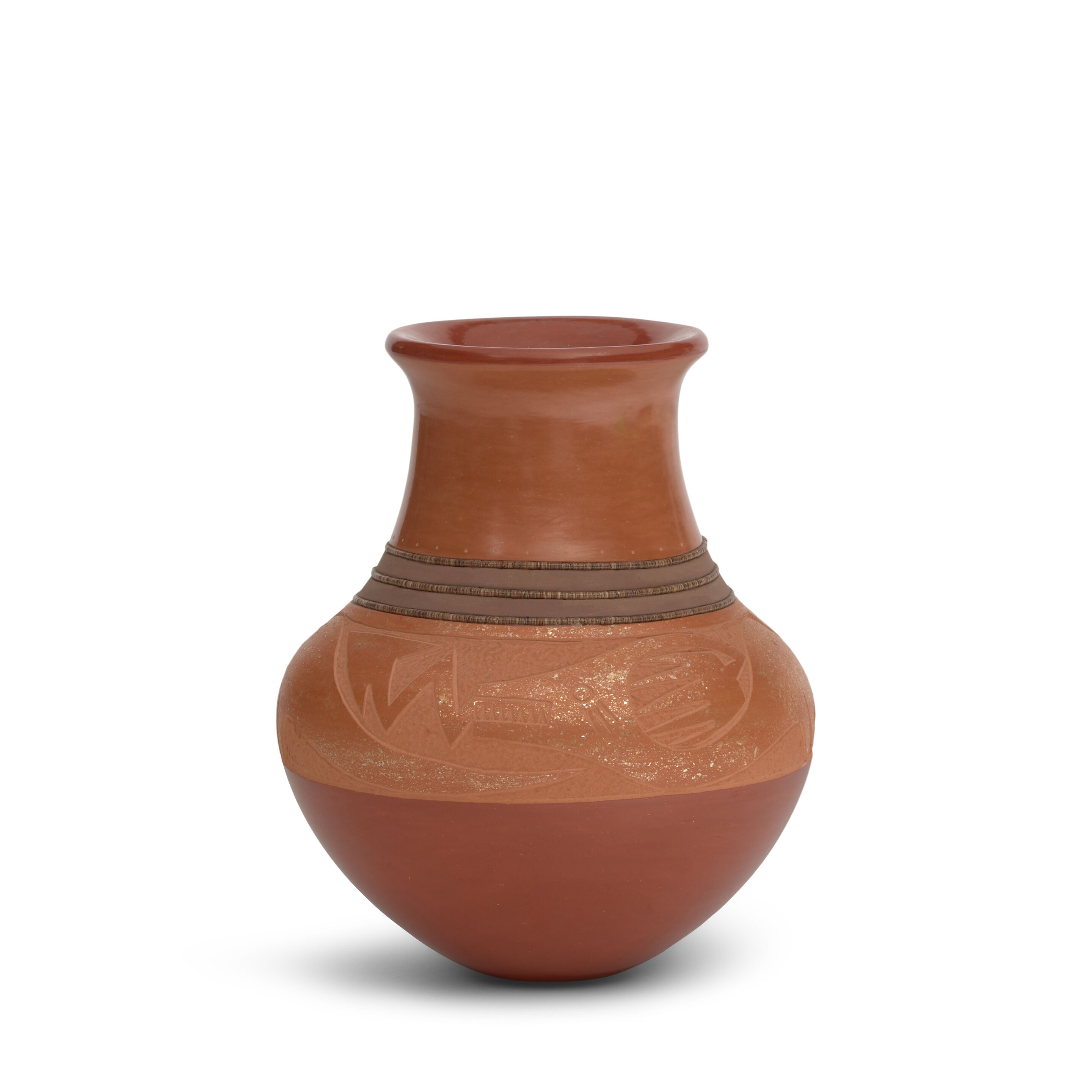 A Russell Sanchez sgraffito redware vase