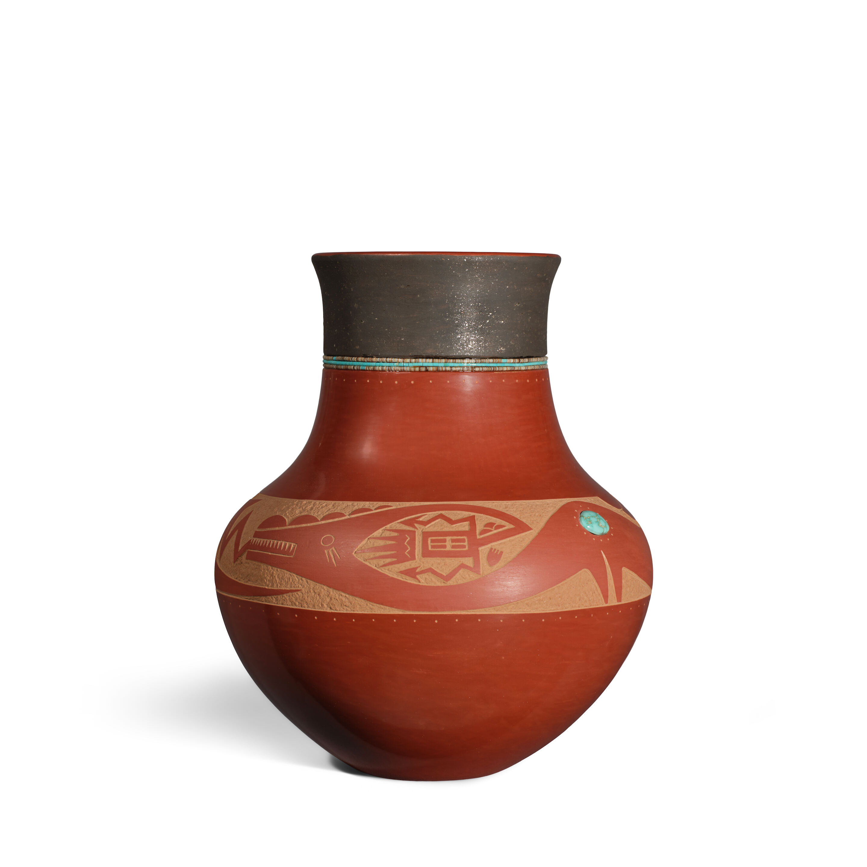 A Russell Sanchez sgraffito redware vase