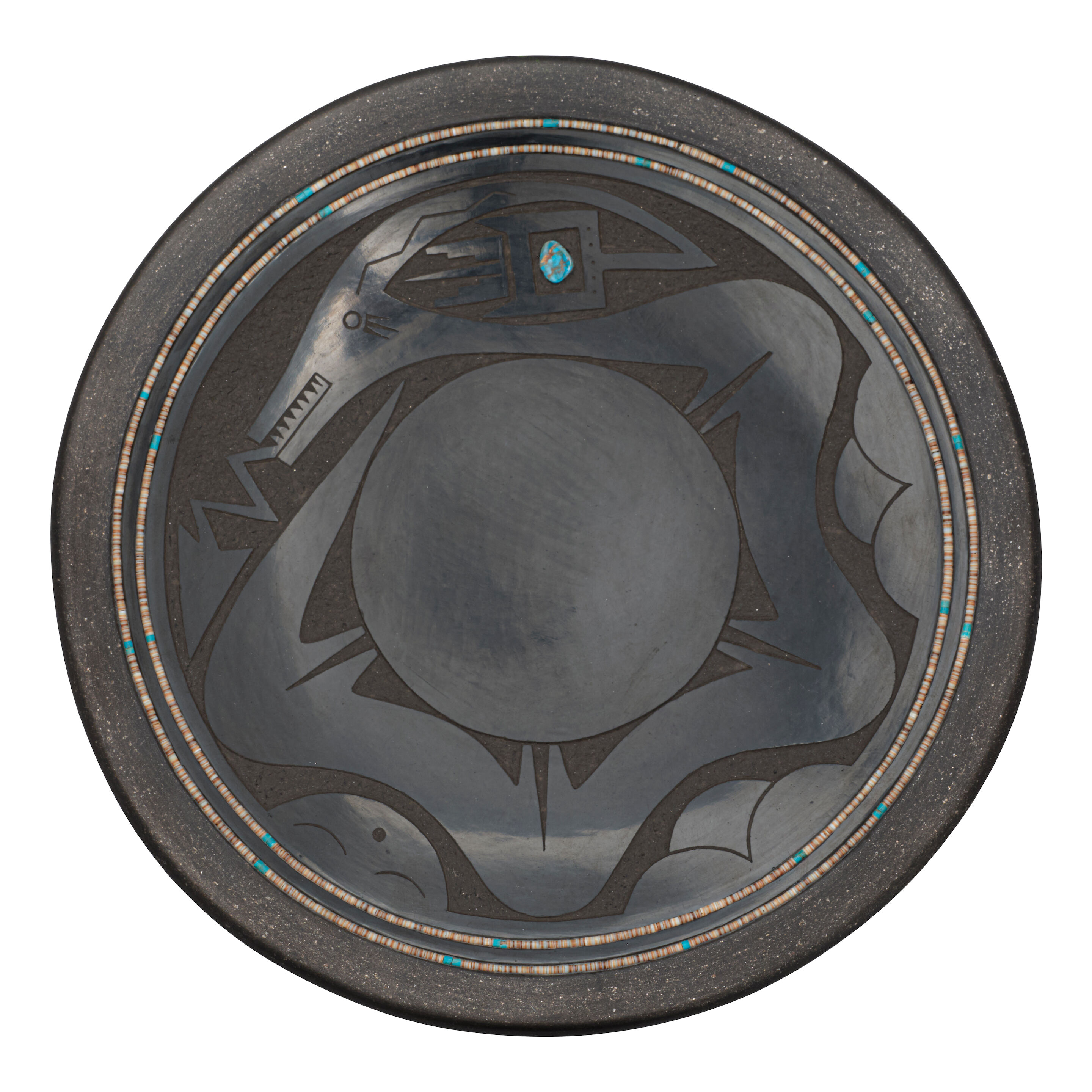 A Russell Sanchez sgraffito blackware plate