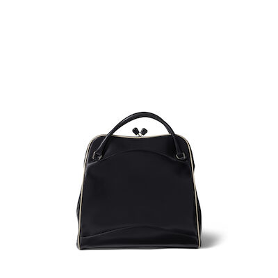PRADA: TRIANGLE LOGO LEATHER KISSLOCK TOP HANDLE BAG