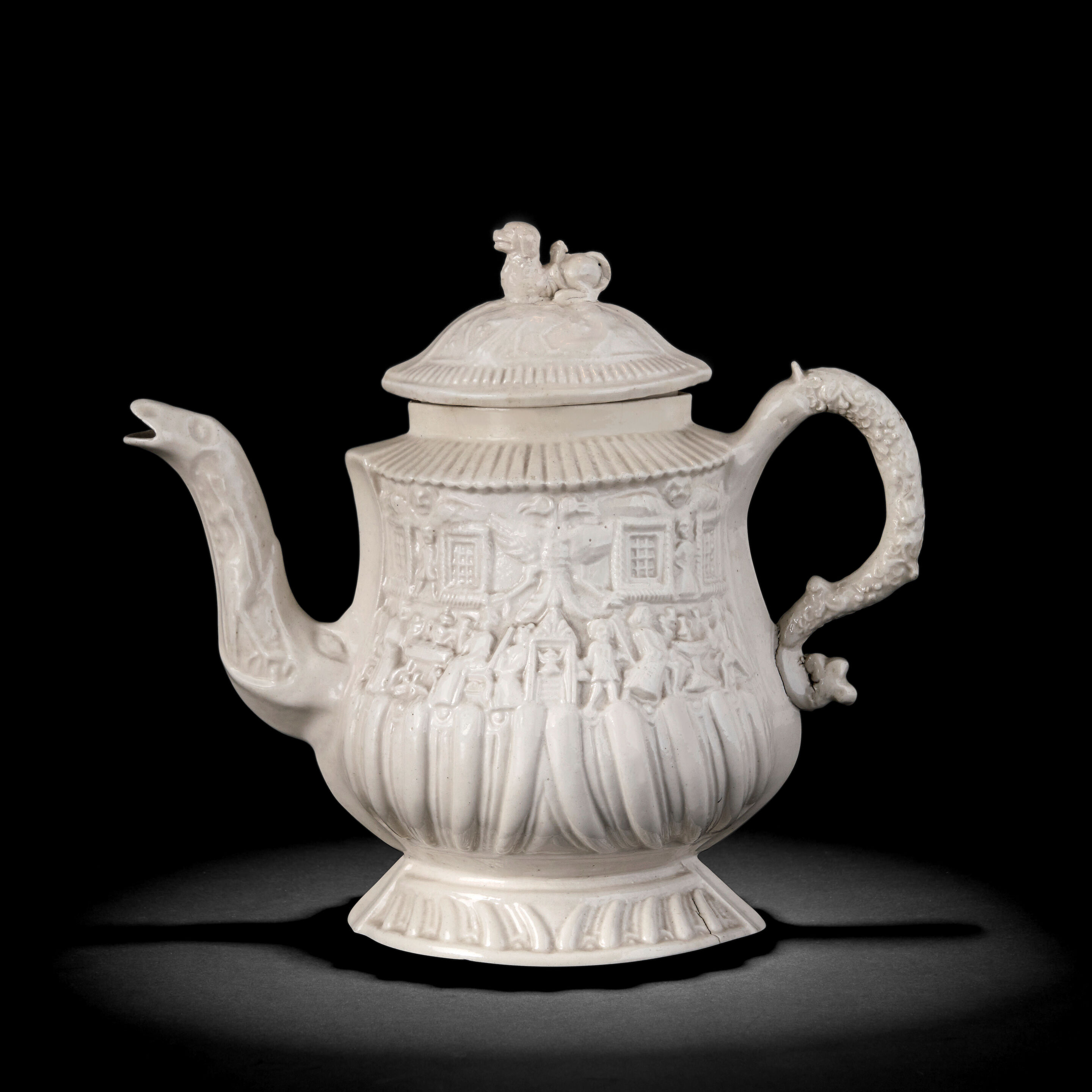 A Staffordshire White Salt-glazed Stoneware Teapot and Cover, Circa 1740