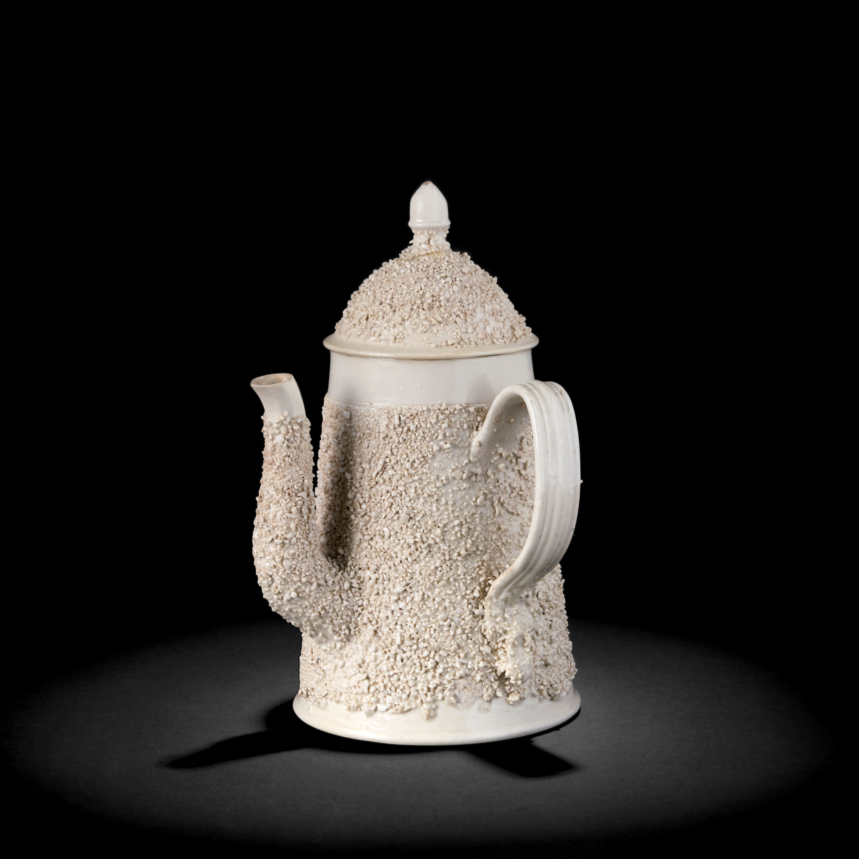 A Staffordshire White Salt-glazed Stoneware Chocolate Pot and Cover, Circa 1730-40