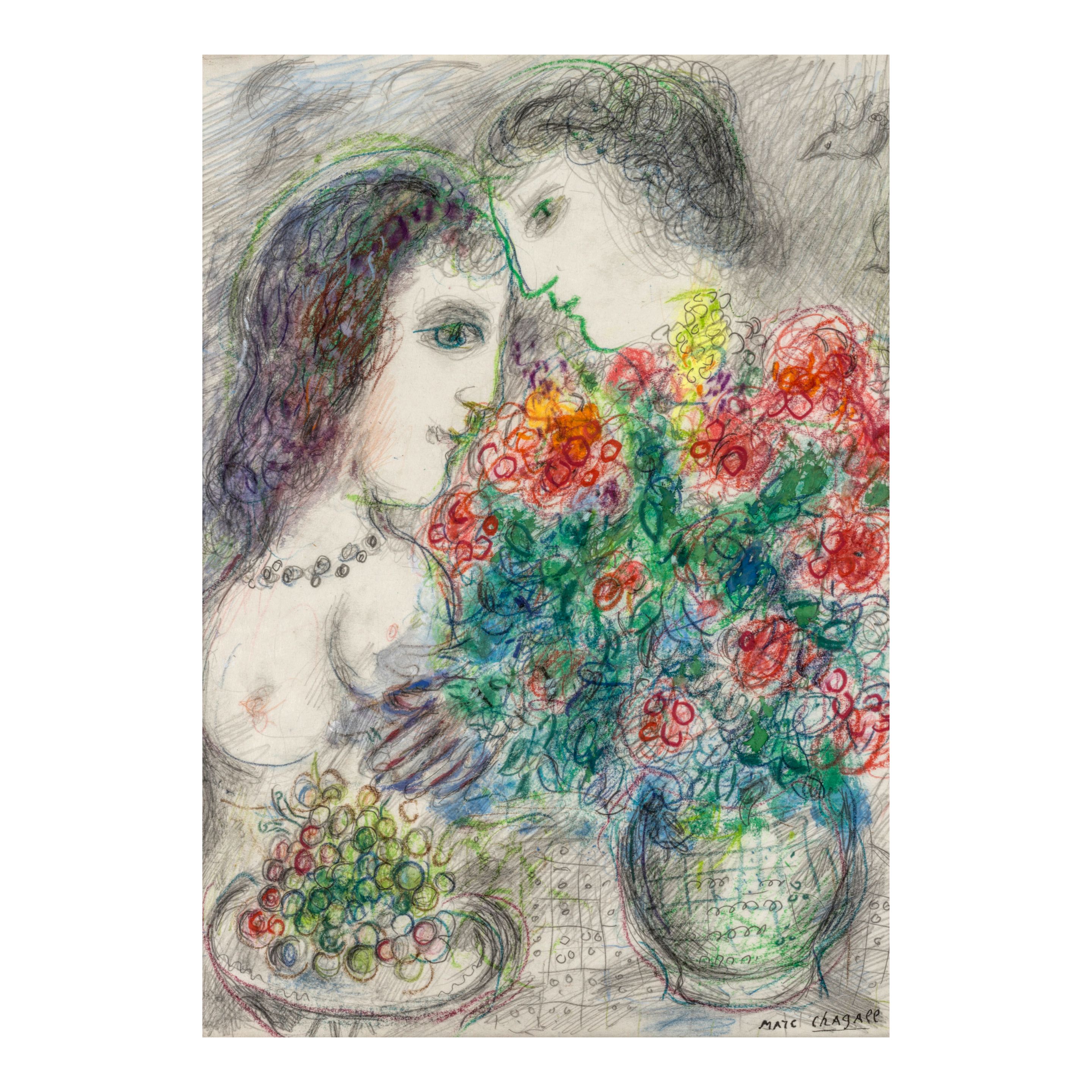 Couple aux fleurs et raisins