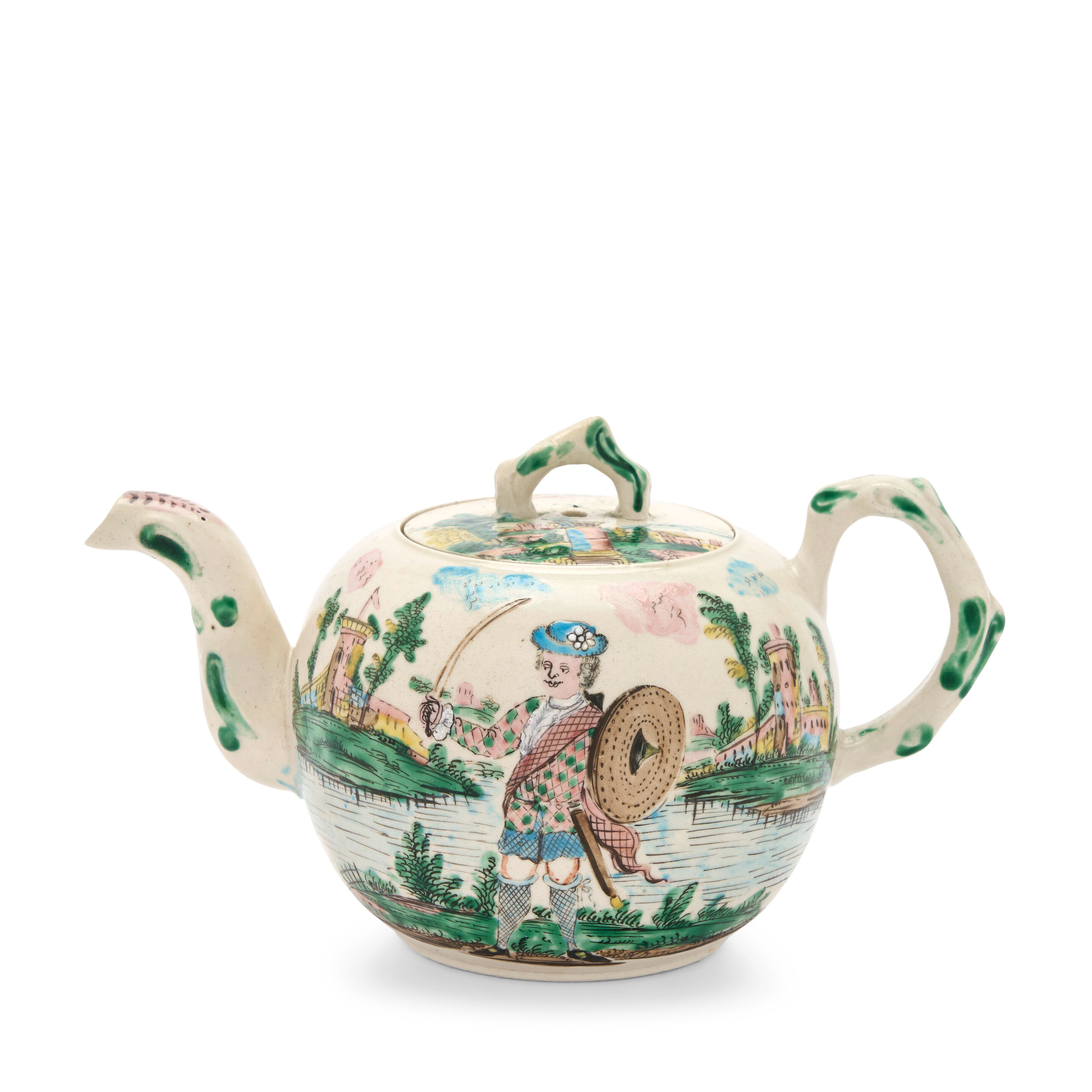 A Documentary Staffordshire Salt-glazed Stoneware 'Jacobite' Teapot and Cover, Dated 1759