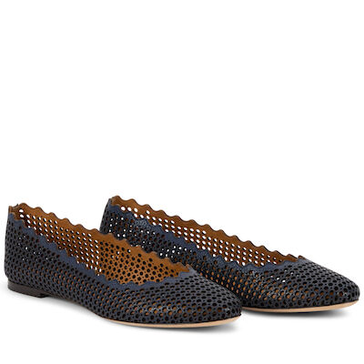 Chloe: Navy Perforated Leather Lauren Flats