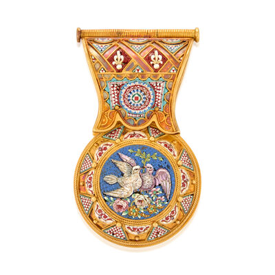 AN ANTIQUE ARCHEAOLOGICAL REVIVAL GOLD AND MICROMOSAIC BULLA, ITALY, CIRCA 1870s
